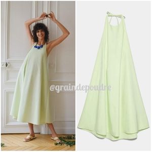 Rare! Zara Pastel Green Cotton Halter Tent Full Swing Dress L